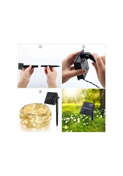 Güneş Enerjili - Solar 100 Led 12 Metre 7 Mod Işik Zinciri