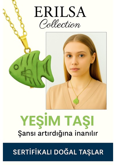 Erilsa Sertifikalı Sarı Renkli Balık Model Yeşim Taşı Kolye Şans, Huzu Çok Renkli