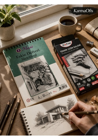 Profesyonel Teknik Çizim Seti 12 Li Kalem 5h-5b + A5 Spiralli Eskiz Defteri 90gr