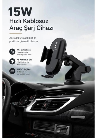 Premium Torima Kablosuz Hızlı Şarj Araç Şarj Cihazı D3-15w Siyah Pratik Taşıt Kullanışlı
