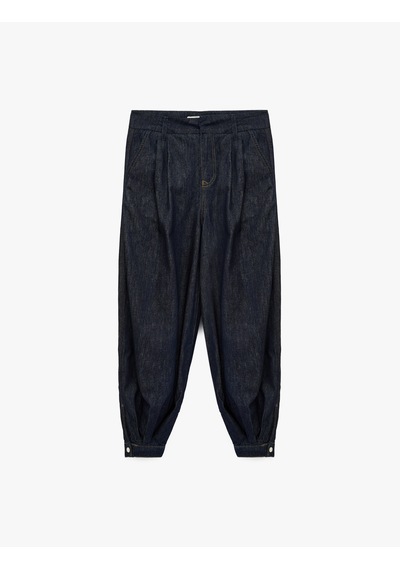 Koton Pamuklu Rahat Kalıp Stoperli Paça Düğmeli Cepli Denim Pantolon Koyu İndigo 7wal40131md Indigo