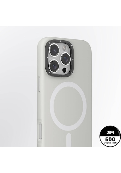 Apple iPhone 16 Pro Max Kılıf Kamera Standlı Magsafe Şarj Özellikli Youngkit Bitty Cream Kapak Gri