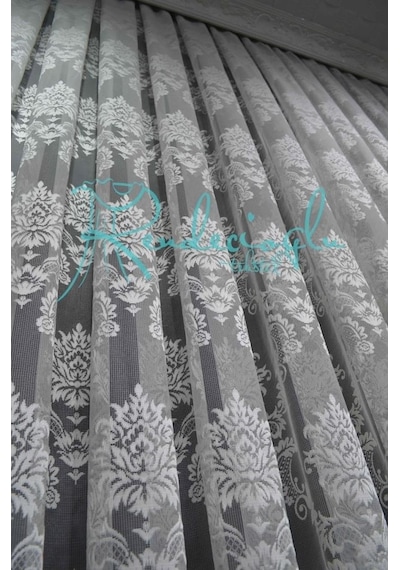 Tül Perde Damask Desen Jakar Kabartma Tüm En Ölçülerinde Ekru