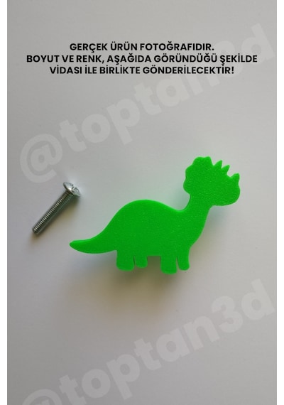 8 Adet - Yeşil Dinozor Dolap Kulpu - Modern Çocuk, Bebek Odası Mobilya Kulpu Kulp Vidası Dahildir Sarı