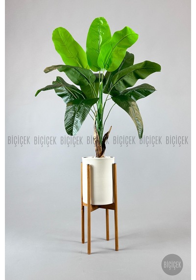 Yapay Muz Ağaci 125 Cm Ayakli Krem Metal Saksıda