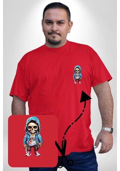Angemiel Hiphop Kurukafa Hoodie Kırmızı Büyük Beden Kadın Basic Minimal Baskılı Tişört Kırmızı