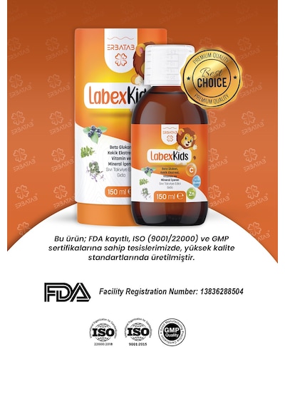Labex Kids Çinko Kekik Beta Glukan Karamürver Çocuk Multivitamin Şurup 150 ML
