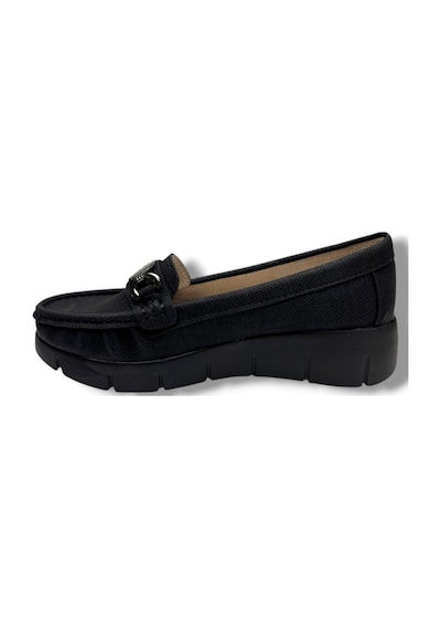 C-shoes Sl420-26 Baskı Kot Deri V Toka Comfort Kadın Ayakkabı Siyah