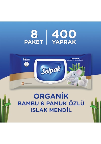 Selpak Organik Bambu Ve Organik Pamuk Özlü Islak Mendil 8'li