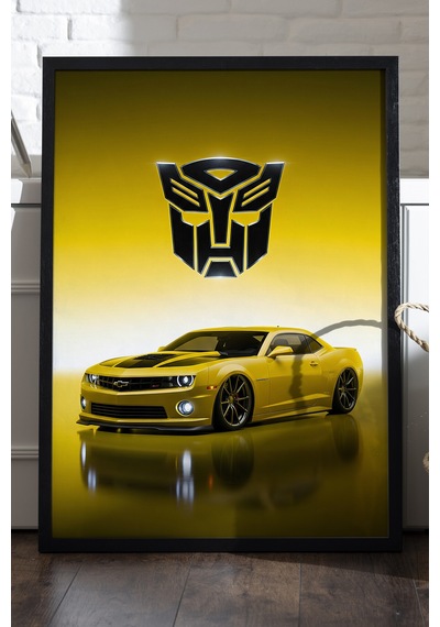 Chevrolet Camaro Siyah Ahşap Çerçeveli Poster, Dekoratif Araba Duvar Tablosu
