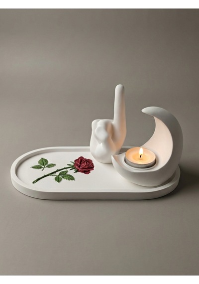 Gül Desenli Tepsi, Tevhid Eli Biblo Ve Hilal Mumluk Seti Tealight Mum Hediyeli İslami Ev Hediyesi Dekoratif Hediyelik 27711931