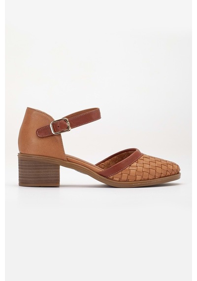 Analin Shoes Kadın Hakiki Deri Burnu Kapalı Örgülü Sandalet Taba