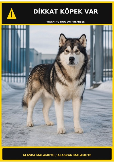 Dikkat Köpek Var Alaska Malamutu Görselli Pvc Uyarı Levhası 35x50cm
