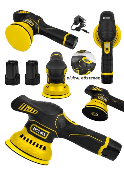 Steiner 12v Orbital Dijital Göstergeli 6 Kademeli Pasta Cila Kaporta Parlatma Şarjlı Polisaj Makinesi Sarı