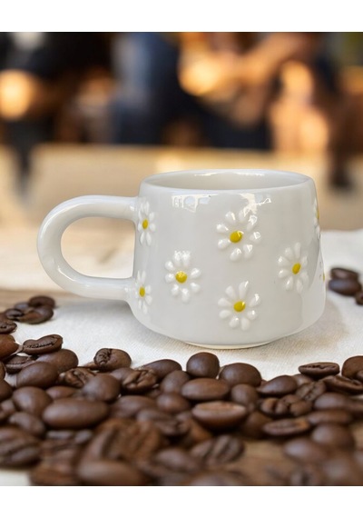 Klasik Çayır Papatya Seramik Kupa Bardak Mug