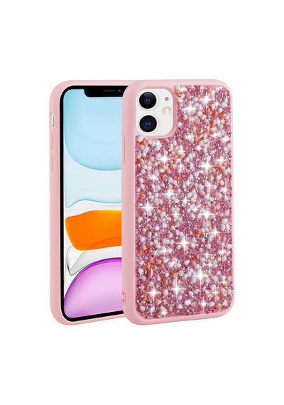 Zore İphone 12 Uyumlu Parlak Taşlı Tasarım Nvth Linea Kılıf-pembe