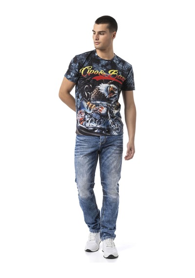 Ct821 Erkek Tişört Bisiklet Yaka Regular Fit Dijital Baskı BLUE