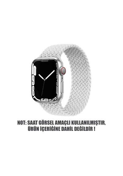 Apple Watch Series 7 45mm İçin Kordon, Medium Size, 147mm Knitted Fabric Single Loop Beyaz Watch Series 7 45mm İle Uyumlu Kordon - Beyaz Çok Renkli
