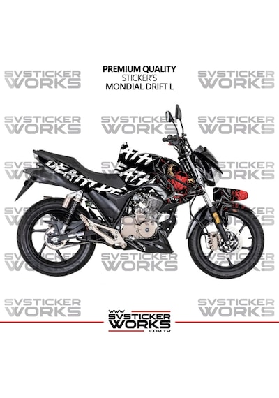 Mondial Drift L Kaplama Sticker Death Design Motor Kaplama Modeli Hazır Kit Tüm Yıllar Uyumlu Siyah