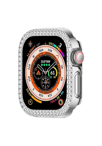 Apple Uyumlu  Watch  10. Nesil 46mm Parlak Taşlı 360 Tam Koruma Kapak Kılıf