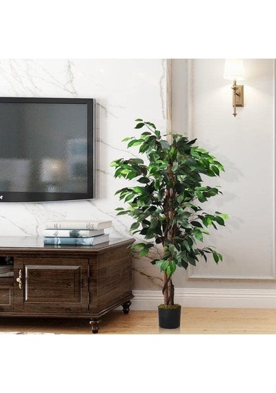 Ayrex Yapay Ağaç Benjamin 2 Gövdeli Çalılı 120x70cm Siyah Plastik Saksılı Diğer