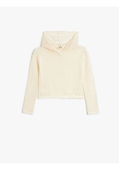 Koton Kapşonlu Sweatshirt File Detaylı Uzun Kollu Bej 5skg10160ak Ekru
