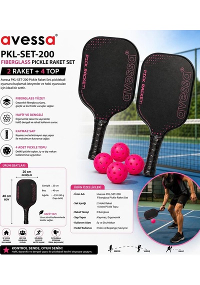 Avessa Pkl-set-200 Fiberglass Pıckle Raket Set Pembe