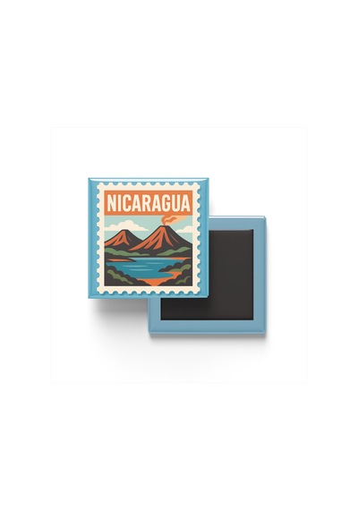 9x9 Cm Buzdolap Magnetleri - Nikaragua Bayrağı Ve Posta Pulu Tema - 2'li Set Magneti