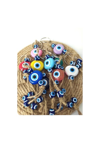 Nazar Boncuk Anahtarlık 10 Adet Kötü Göz Kovucu Nazar Hand Made Hasır Renkli Boncuklu Nazarlı Anahtarlık