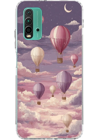Redmi 9t-poco M3 Uyumlu Mor Gökyüzü Ve Uçan Balon Baskılı Silikon Kılıf Renkli