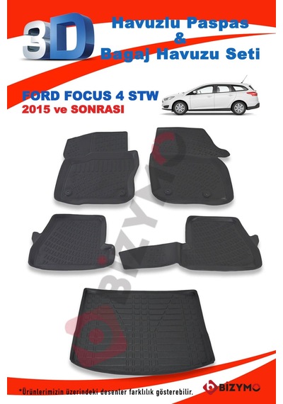 Ford Focus 4 Stw 2015 ve Sonrası Paspas ve Bagaj Havuzu Seti Siyah