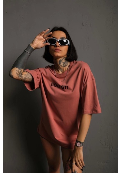 Wear Vexel Kadın Oversize Tişört Golf Gtı Retro Araba Baskılı T-shirt - Gül Kurusu Gül Kurusu