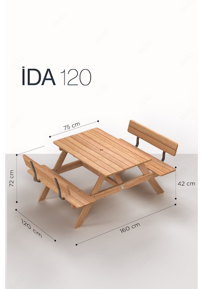 Dış Mekan Masası İda S 120 4 Kişilik Sırt Dayamalı Rahat Ve Şık Tasarım Teak