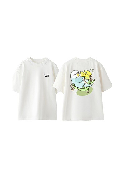 Thewert Muhabbet Kuşu 1 Tasarım Sırt Baskılı Pamuk Beyaz Oversize T-shirt