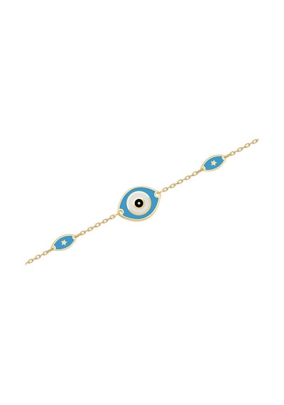 Diamond Line - Gülaylar - Sarı Altın 14 Ayar Nazar Boncuğu Bilekl Standart N11.21801 Sarı Altın