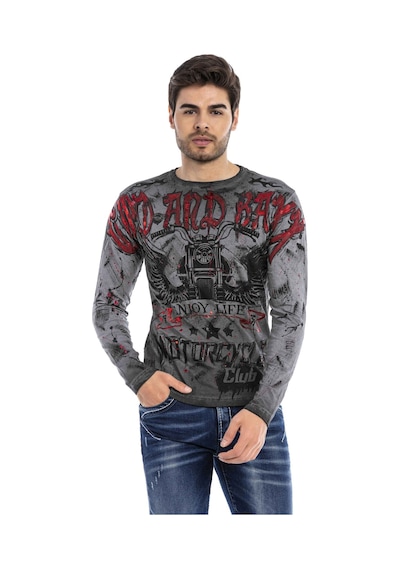 Cipo & Baxx CL455 Boya Baskılı Biker Sweatshirt Antrasit