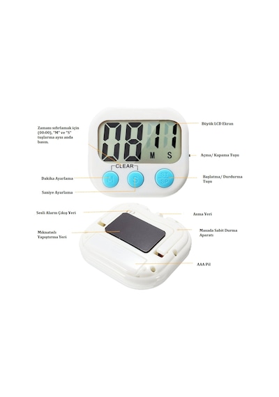 Dijital Ekranlı Alarmlı Mıknatıslı Mutfak Zamanlayıcı Fırın Timer Beyaz