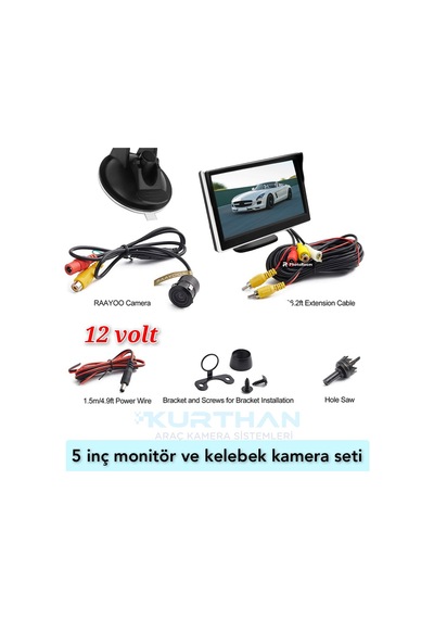 5 İnç Monitör Ve 1 Adet Kelebek Kamera Seti 12 Volt Kayıt Yapmaz