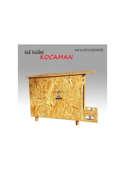 Çelik Mama Kabı + Kedi Kulübesi Büyük Ahşap Kedi Evi 81 x 46 x 60 CM