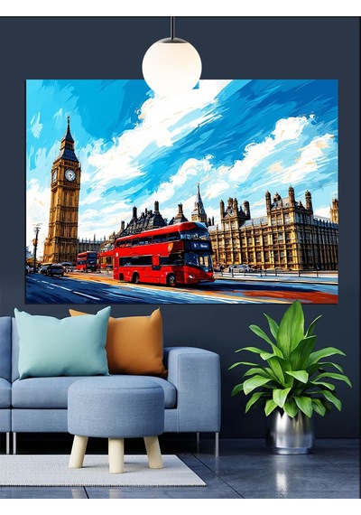 Londra Big Ben Araba Şehir Dekoratif Kanvas - Mdf Ahşap Tablo