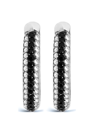 Argentum Concept 925 Ayar Gümüş Siyah Beyaz Taşlı Halka Küpe - K051601