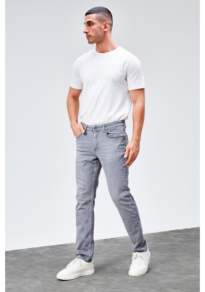 HLT Jeans Erkek Gri Regular Fit Boru Paça Likralı Rahat Kesim Jean Kot Pantolon Hlthe001983