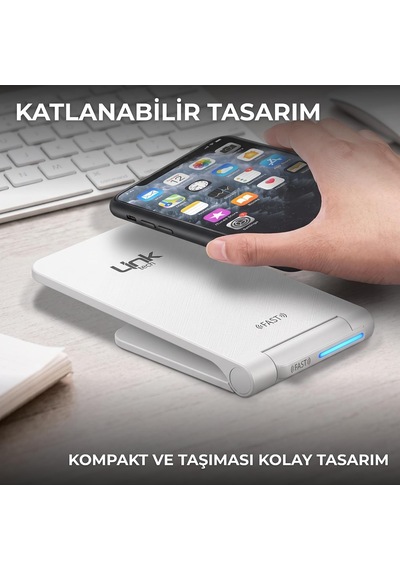 W515 15w Hızlı Şarj Destekli Katlanabilir Kablosuz Şarj Standı Beyaz Çok Renkli