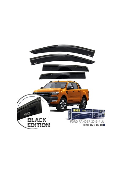 Niken Ford Ranger Cam Rüzgarlığı Siyah Kromlu 4'lü 2015+ Sonrası Uyumlu