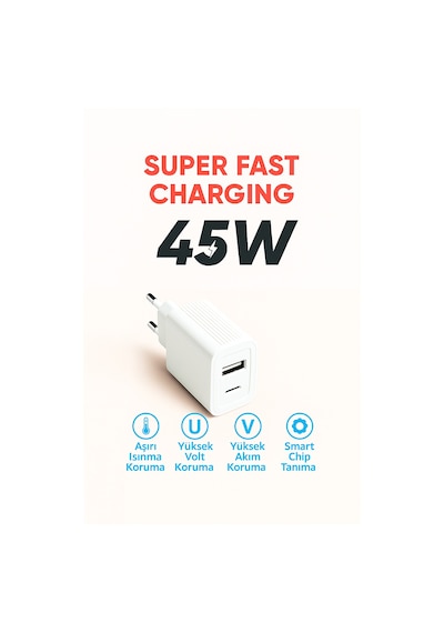 Çoklu Port 45w Ultra Hızlı Şarj Adaptörü Apple Uyumlu iPad  Pro 12.9 Inç Qc 3.0 + Pd