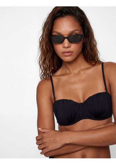 Koton Arkası Bağlamalı Balenli Straplez Bikini Üstü Siyah 6sak10060mm