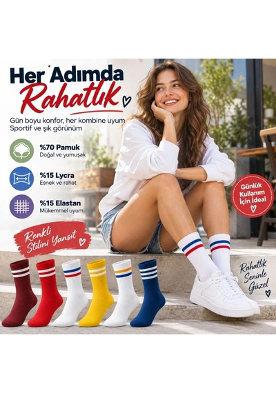 Storeşahin Unisex Renkli Çorap Çizgili 6'lı Set Uzun Soket Günlük Spor Kolej Stil Rahat Şık Kadın Erkek Çorabı Shn0720 Çok  Renkli