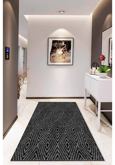 Siyah Sade Desensiz Kaymaz Tabanlı Dekoratif Halı Rv207n11
