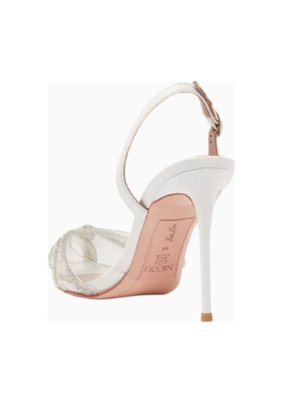 Nicoli Angelica 95 Crystal Slingback Pumps, Beyaz Pvc-deri, 95mm Topuk, El Işçiliği Lüks Tasarım