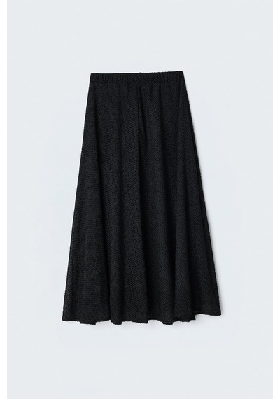 Sateen Dokulu Kloş Etek - Siyah-137412
